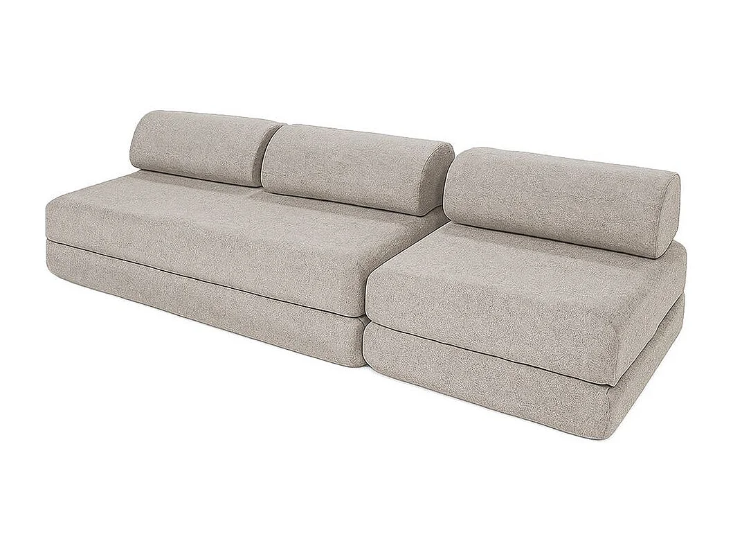 Canapé droit de jardin modulable et convertible 4 places - Tissu imperméable - Beige clair