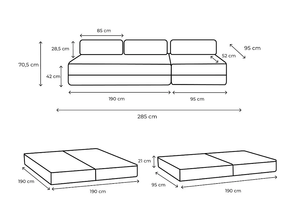 Canapé droit de jardin modulable et convertible 4 places - Tissu imperméable - Beige clair