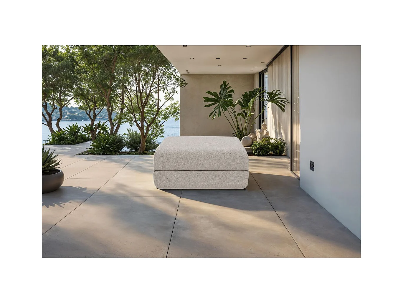 Pouf de jardin modulable et convertible - Tissu imperméable - Beige clair