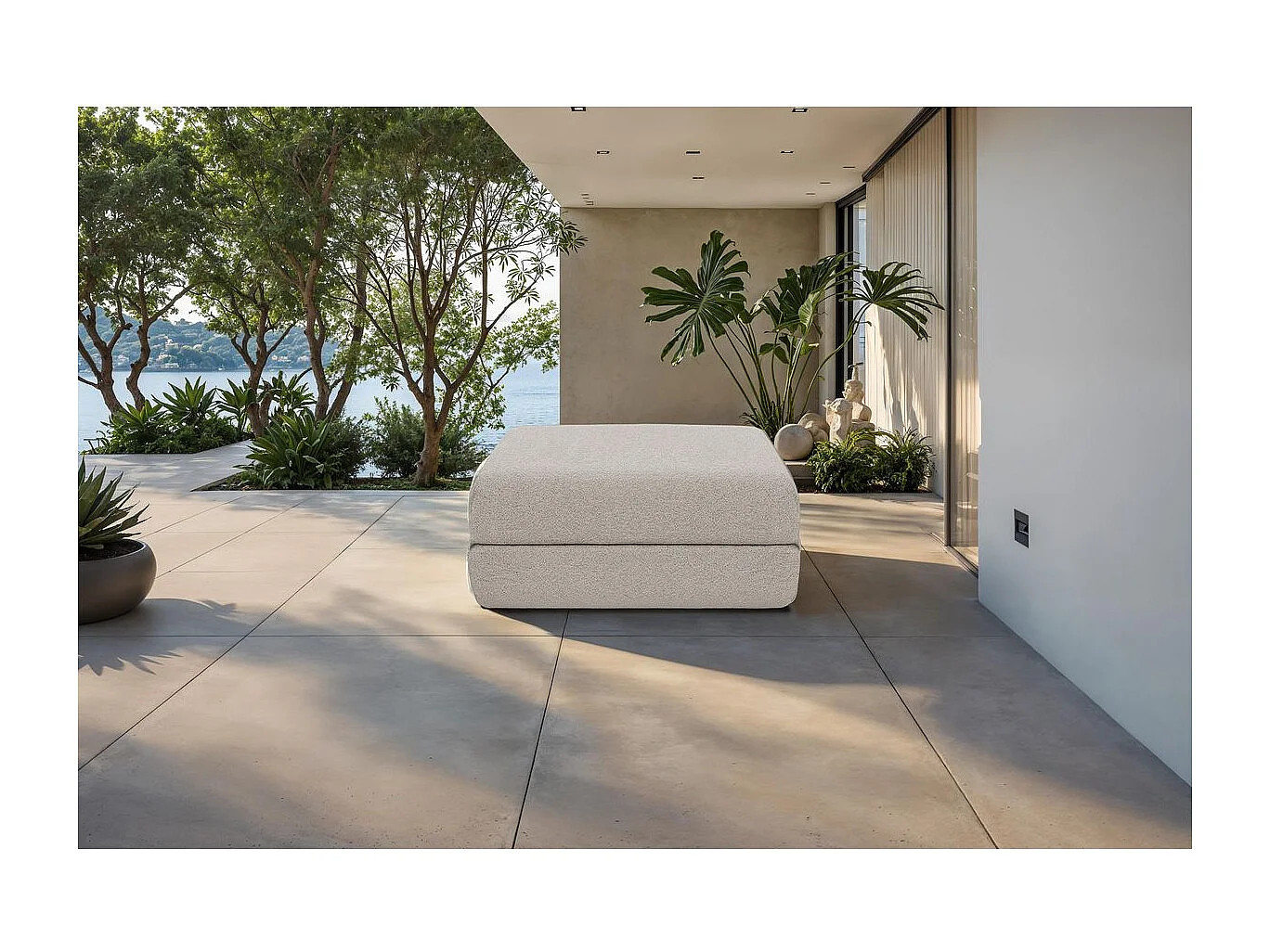 Pouf de jardin modulable et convertible - Tissu imperméable - Beige clair