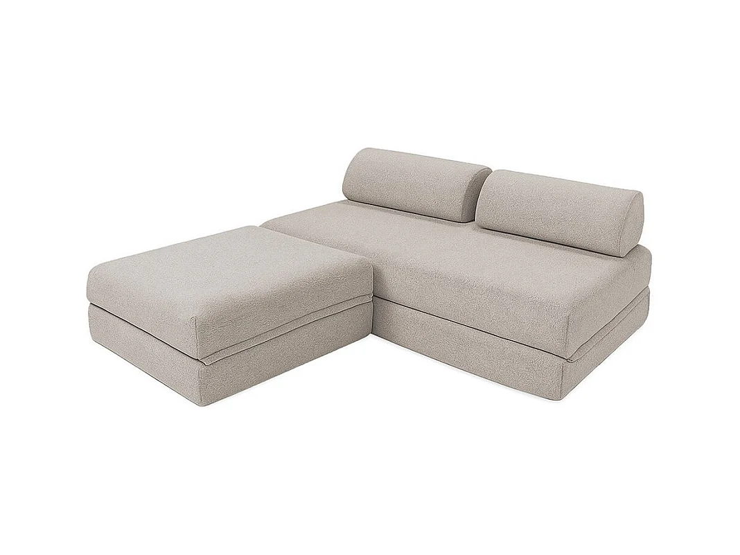 Canapé d'angle de jardin modulable et convertible 4 places - Tissu imperméable - Beige clair