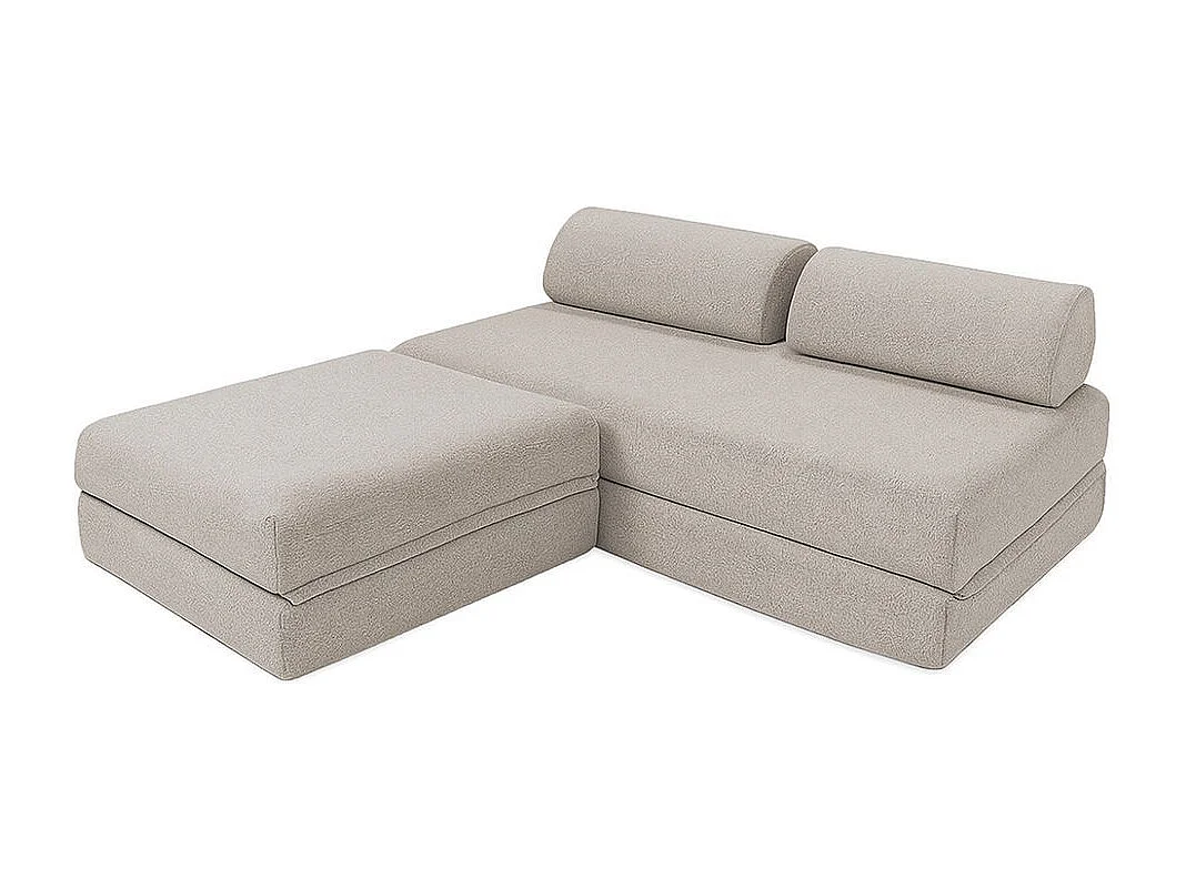 Canapé d'angle de jardin modulable et convertible 4 places - Tissu imperméable - Beige clair