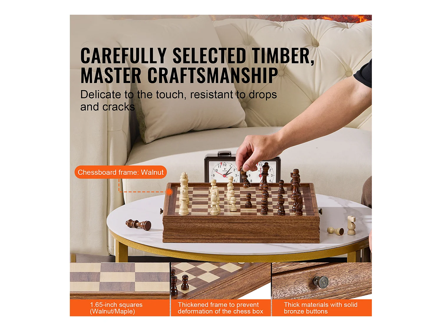 Schach- und Dame-Set SucceBuy, 38 cm, Tragbar mit Schublade, 2 in 1 für Erwachsene, Kinder, Fachleute, Anfänger