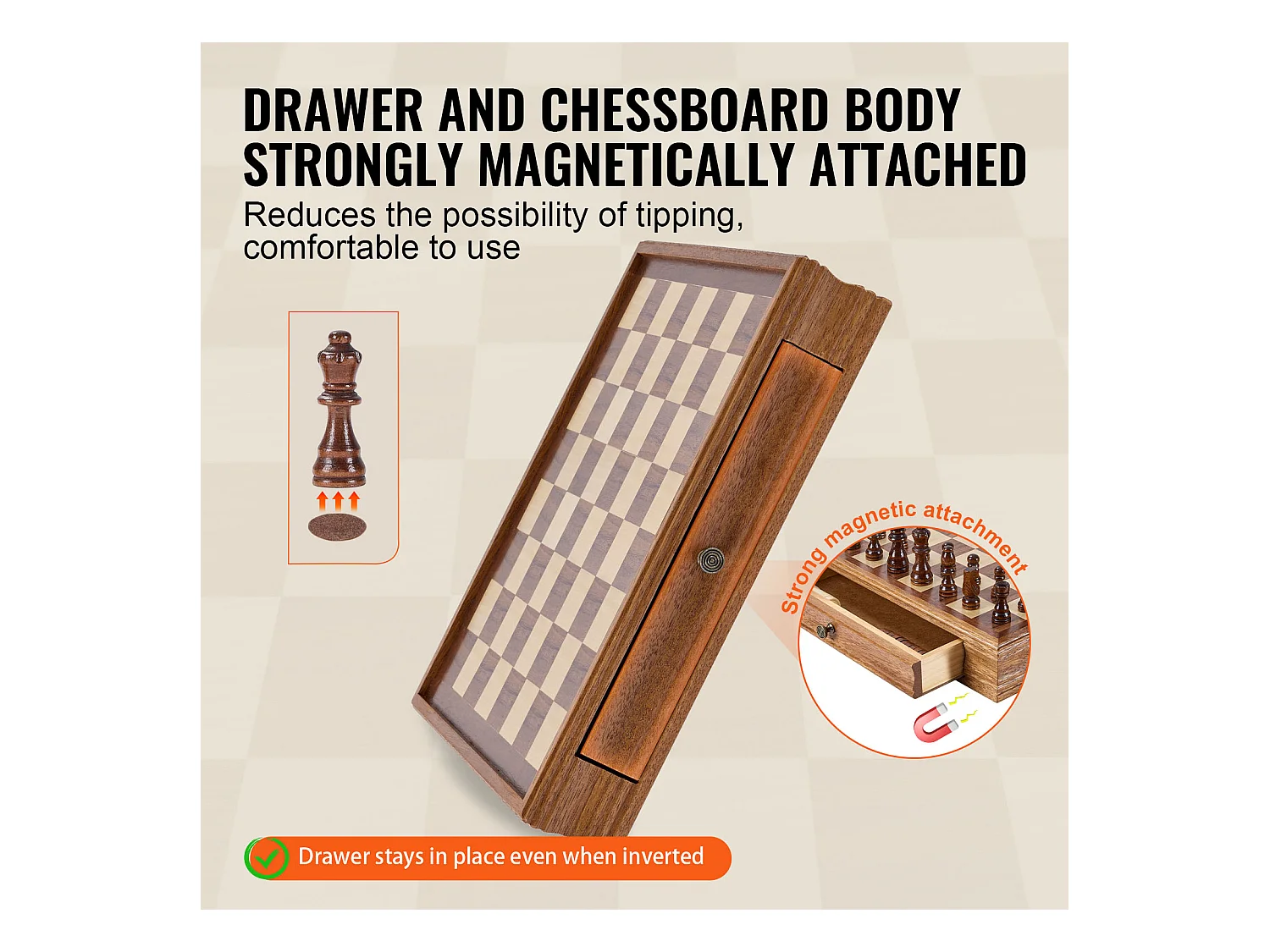 Schach- und Dame-Set SucceBuy, 38 cm, Tragbar mit Schublade, 2 in 1 für Erwachsene, Kinder, Fachleute, Anfänger
