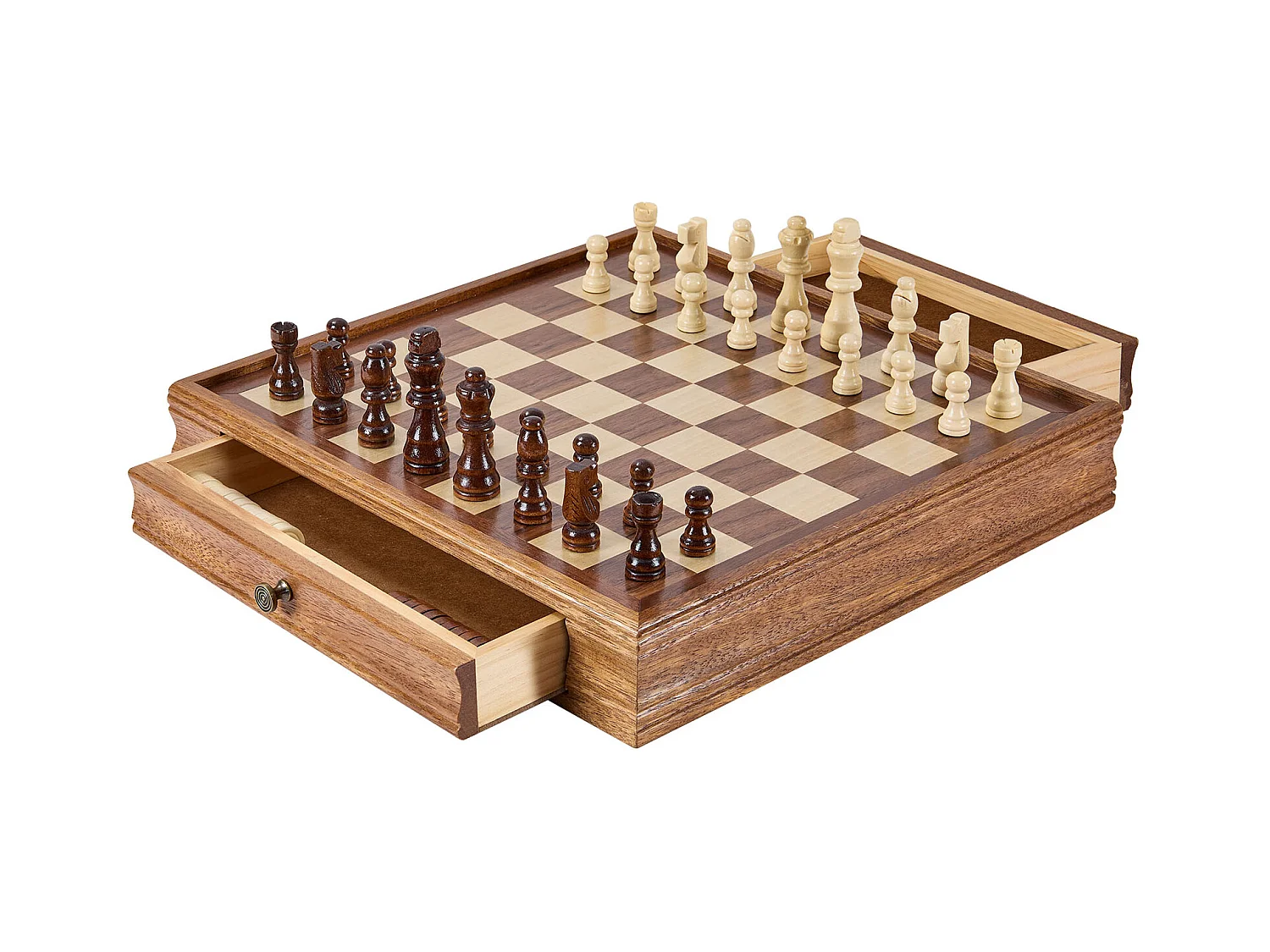 Juego de Ajedrez y Damas SucceBuy, 38 cm, Portátil con Cajón, 2 en 1 para Adultos, Niños, Profesionales y Principiantes