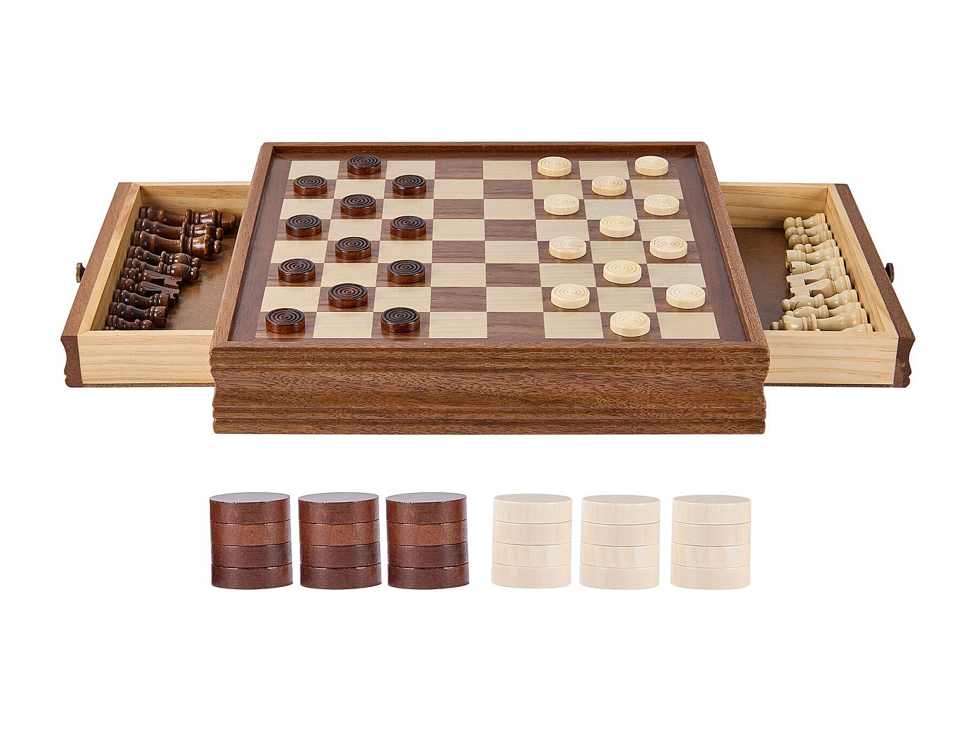 Schach- und Dame-Set SucceBuy, 38 cm, Tragbar mit Schublade, 2 in 1 für