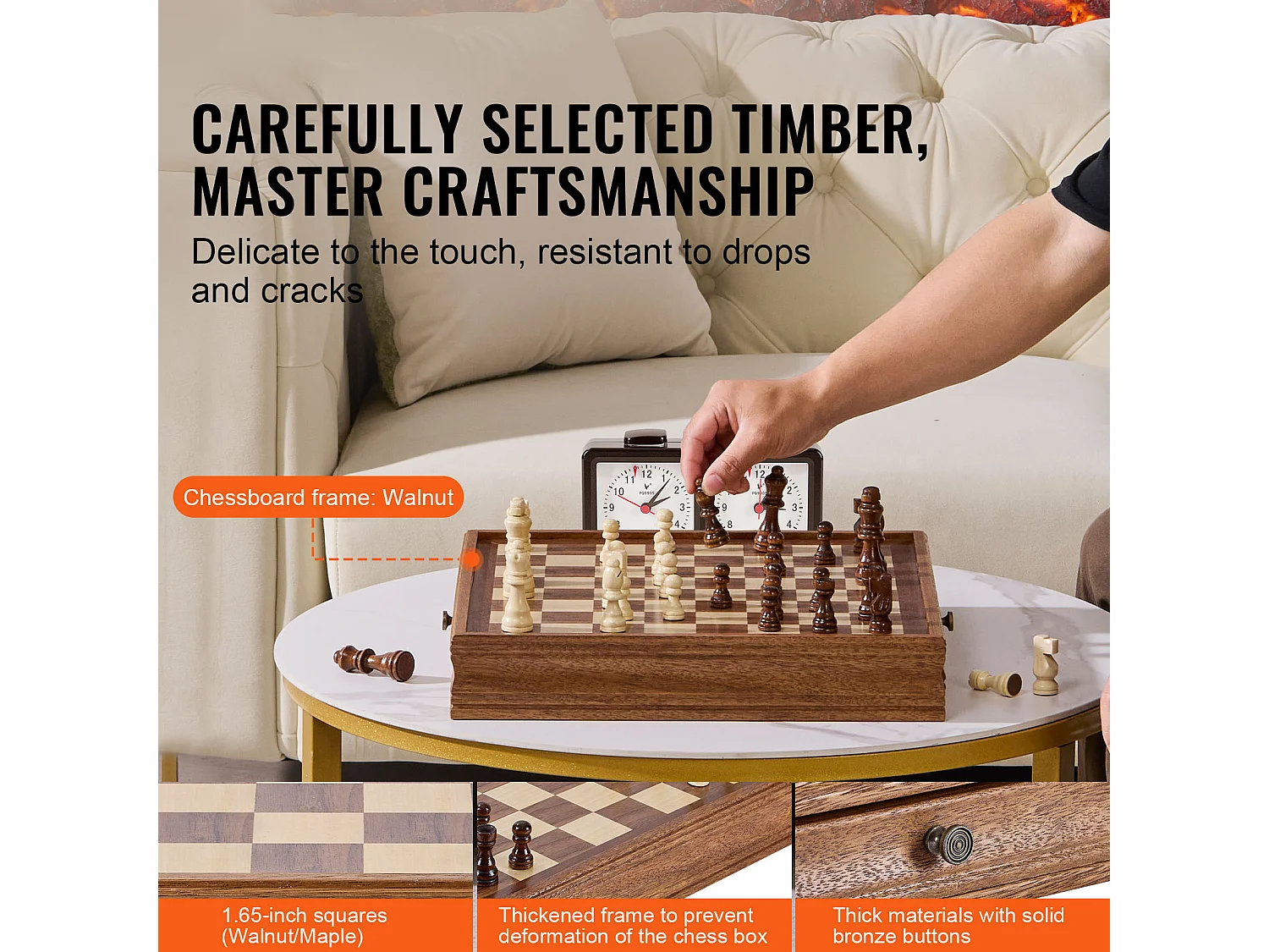 Schach- und Dame-Set SucceBuy, 38 cm, Tragbar mit Schublade, 2 in 1 für Erwachsene, Kinder, Fachleute, Anfänger