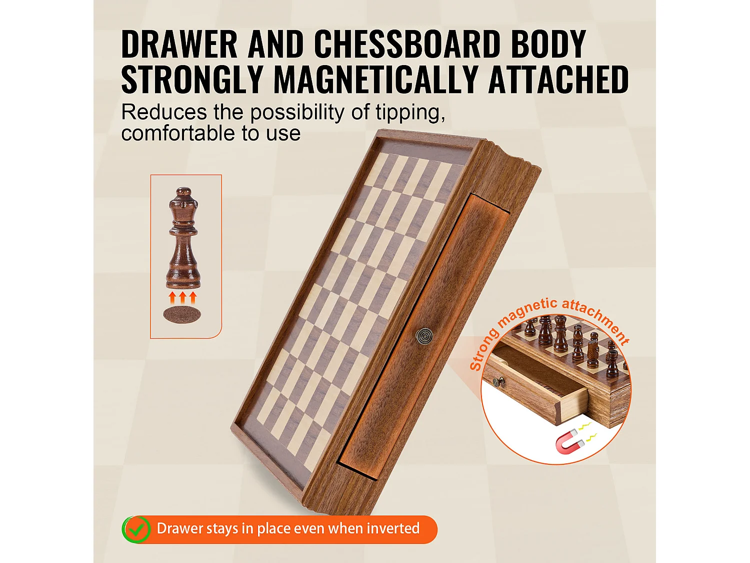 Schach- und Dame-Set SucceBuy, 38 cm, Tragbar mit Schublade, 2 in 1 für Erwachsene, Kinder, Fachleute, Anfänger