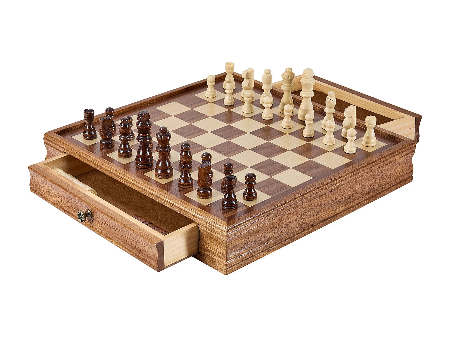 Schach- und Dame-Set SucceBuy, 38 cm, Tragbar mit Schublade, 2 in 1 für Erwachsene, Kinder, Fachleute, Anfänger