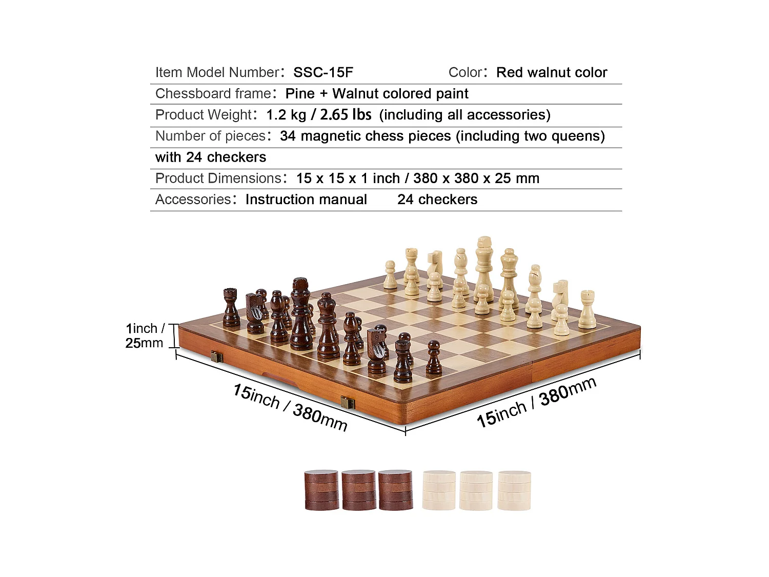 Jeu d'Échecs Magnétique SucceBuy, 38 cm, Eensemble de Voyage Portable, pour Tournoi Professionnel Débutant