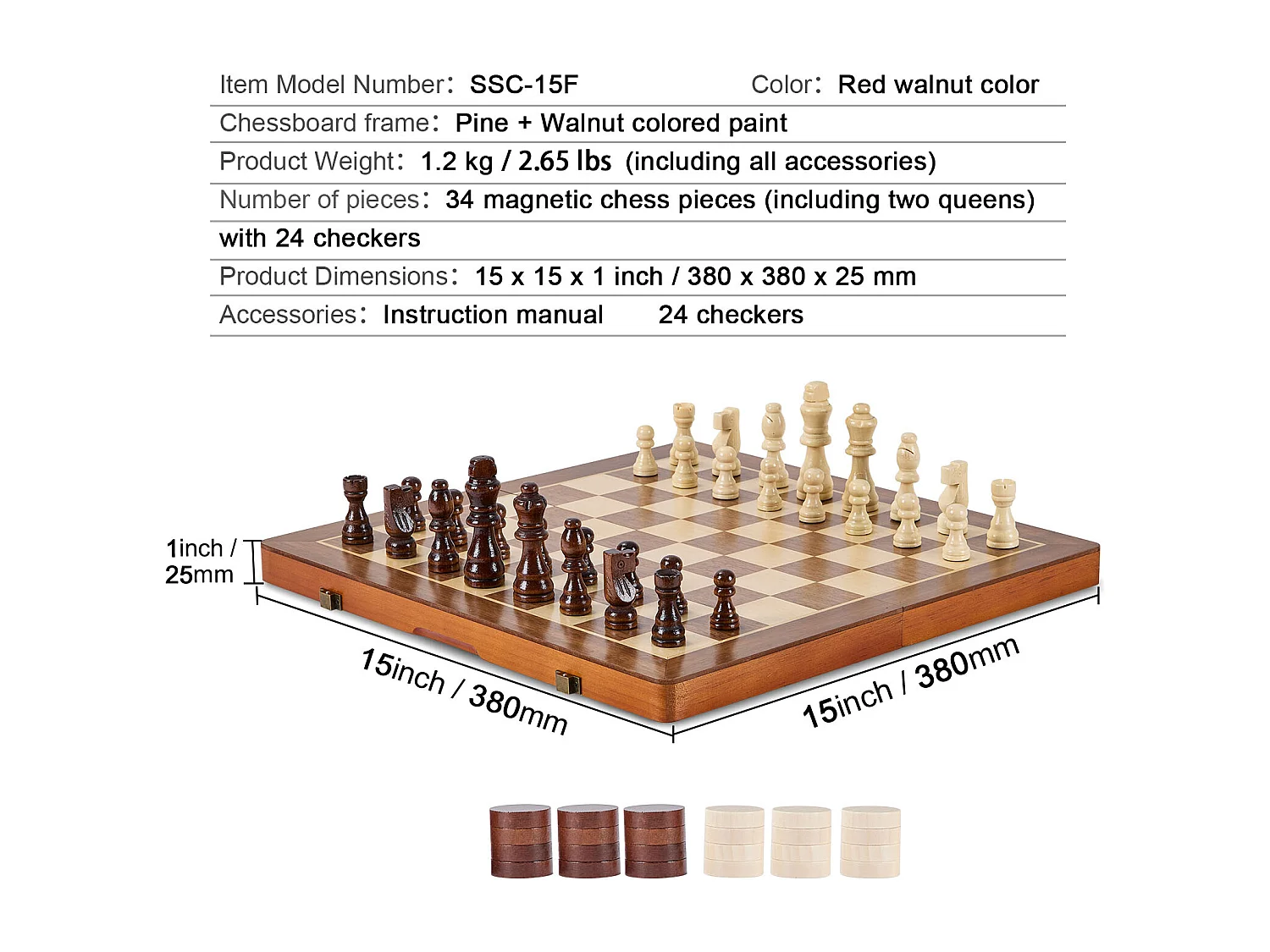 Set di Scacchi Magnetico SucceBuy, 38 cm, Set da Viaggio Portatile, per Tornei Pprofessionali per Principianti