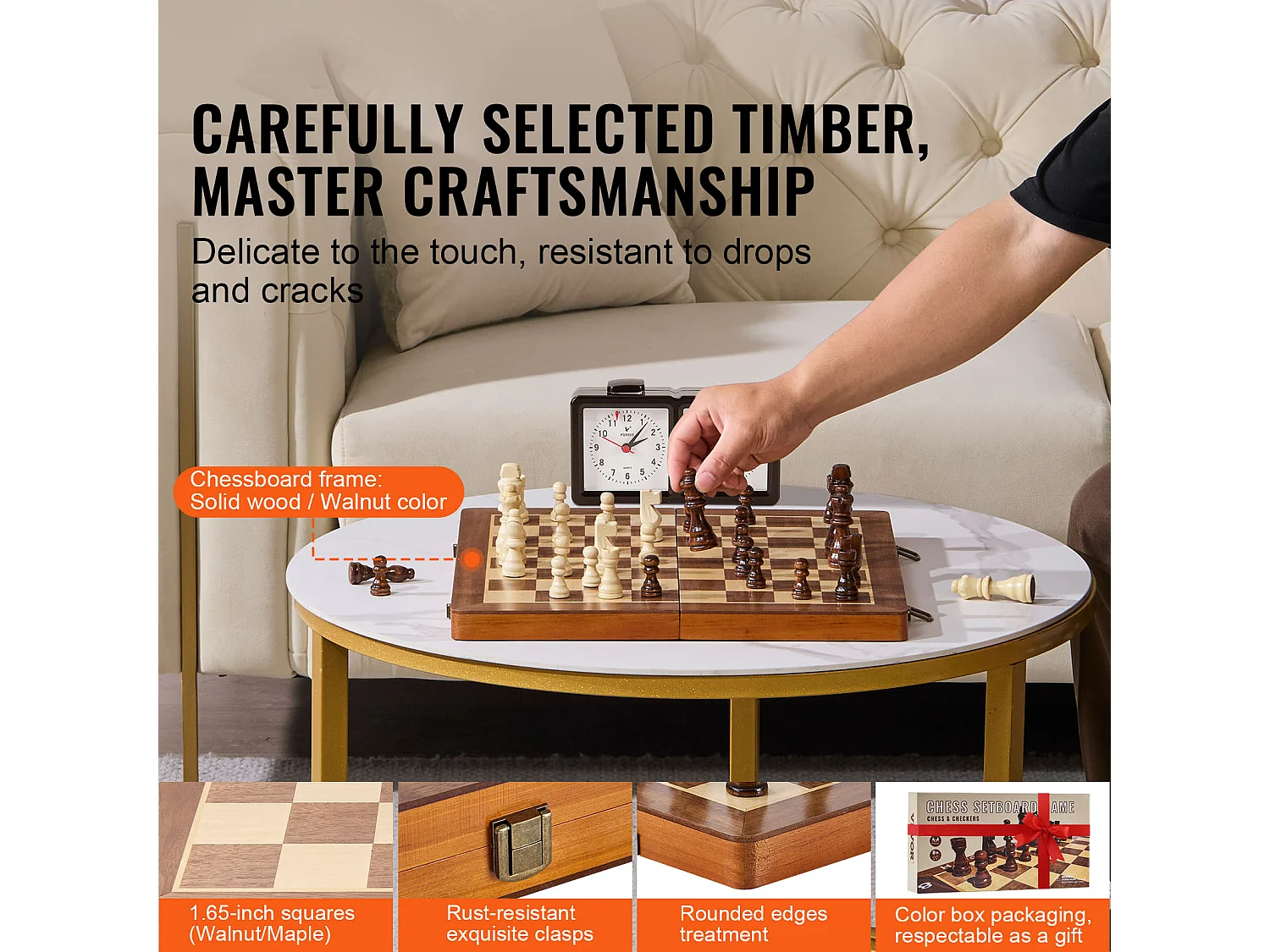 Set di Scacchi Magnetico SucceBuy, 38 cm, Set da Viaggio Portatile, per Tornei Pprofessionali per Principianti