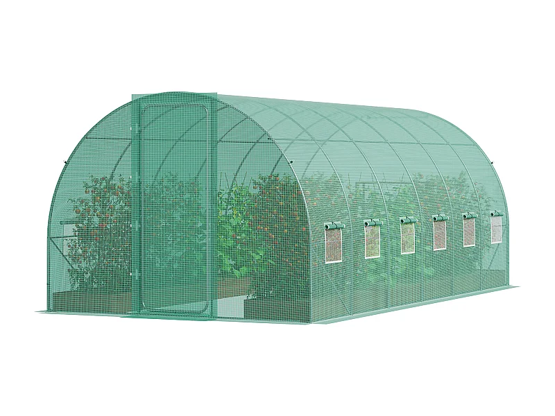 Tunnelkas SucceBuy 590x295x225 cm, Buitenkas voor Tuinbouw, Galvaniseerd Staalframe, Groen