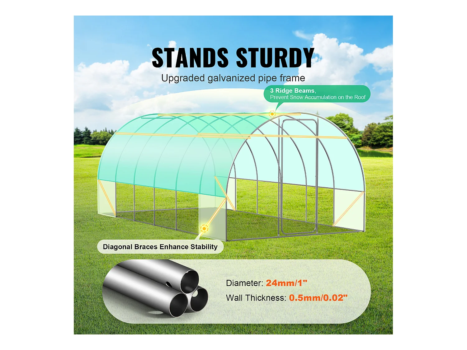 Serre Tunnel SucceBuy 590x295x225 cm, Serre pour Jardinage Extérieur, Cadre en Acier Galvanisé, Vert