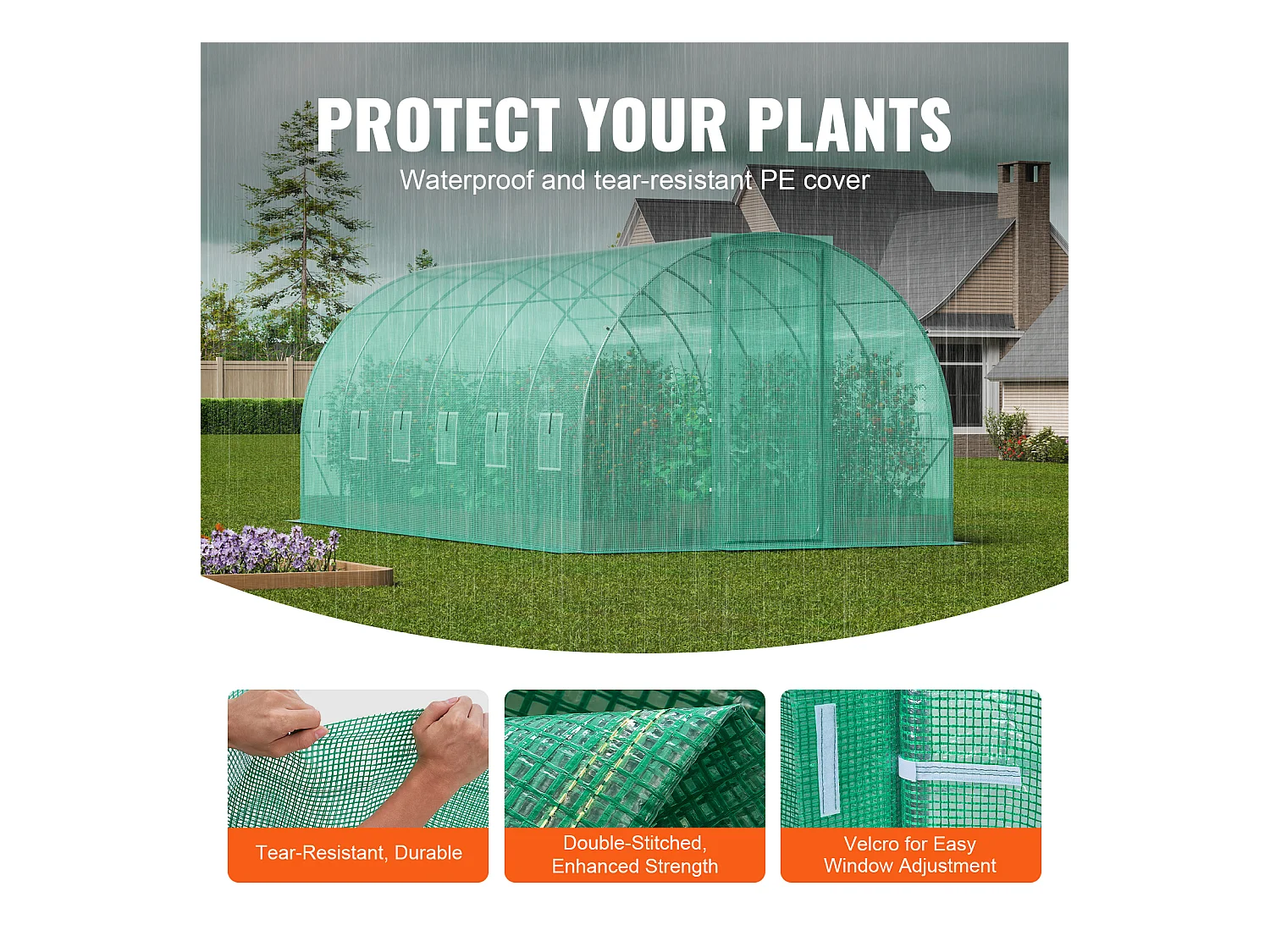 Serre Tunnel SucceBuy 590x295x225 cm, Serre pour Jardinage Extérieur, Cadre en Acier Galvanisé, Vert