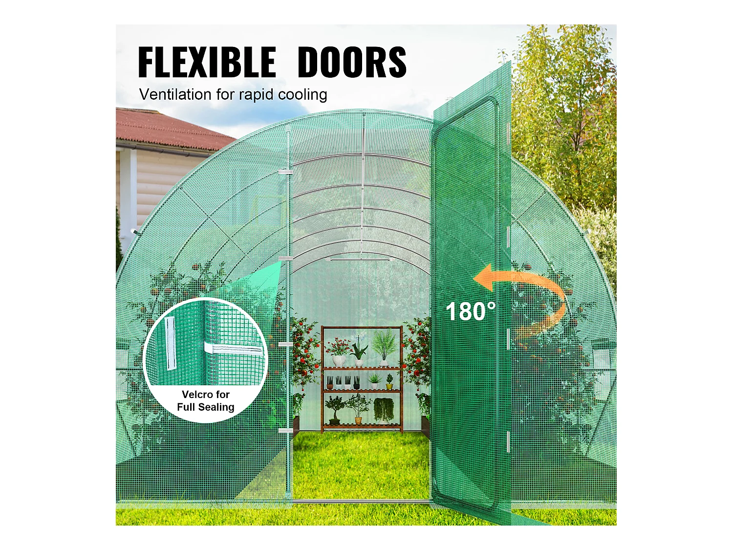 Serre Tunnel SucceBuy 590x295x225 cm, Serre pour Jardinage Extérieur, Cadre en Acier Galvanisé, Vert