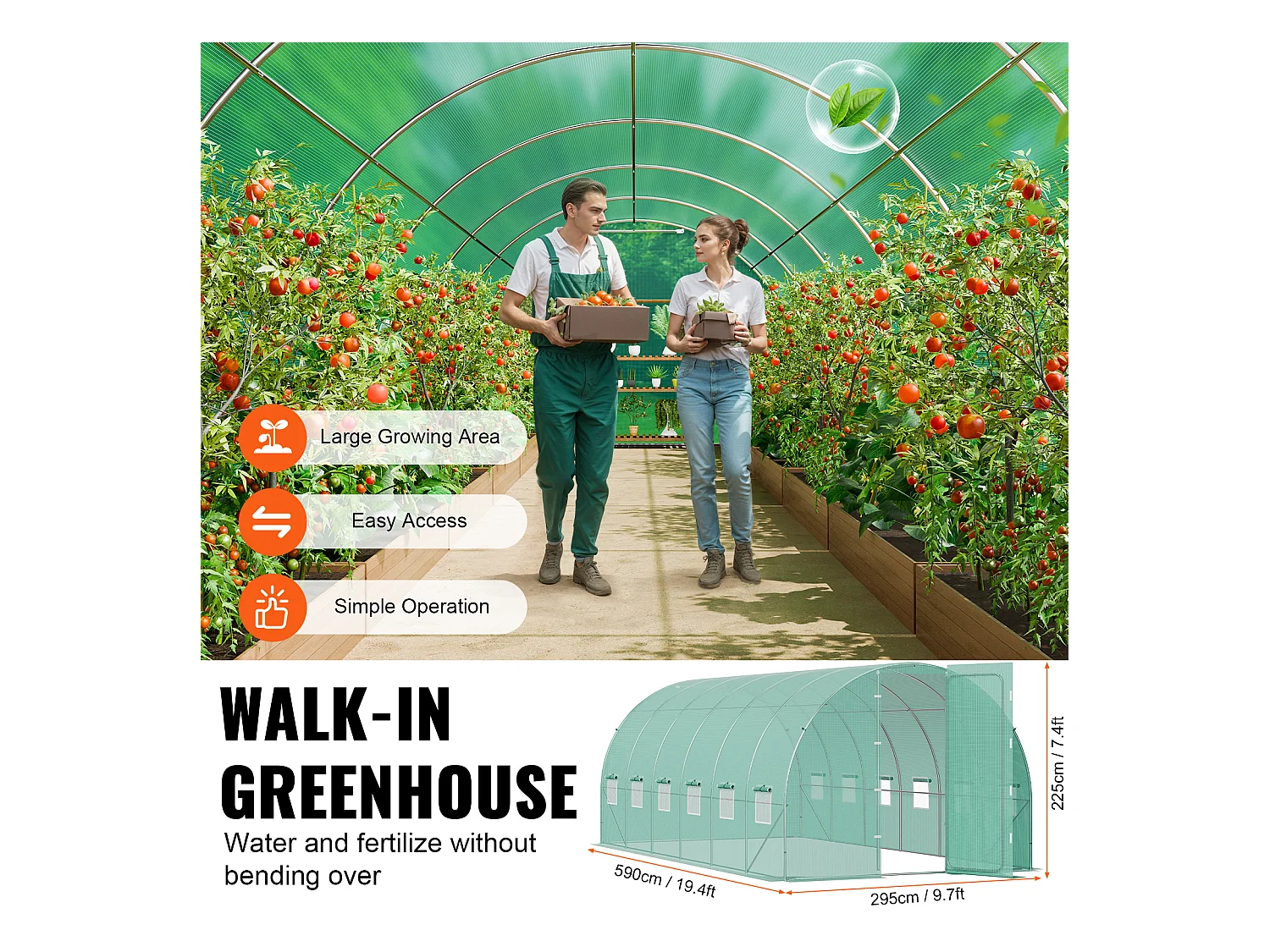 Serre Tunnel SucceBuy 590x295x225 cm, Serre pour Jardinage Extérieur, Cadre en Acier Galvanisé, Vert