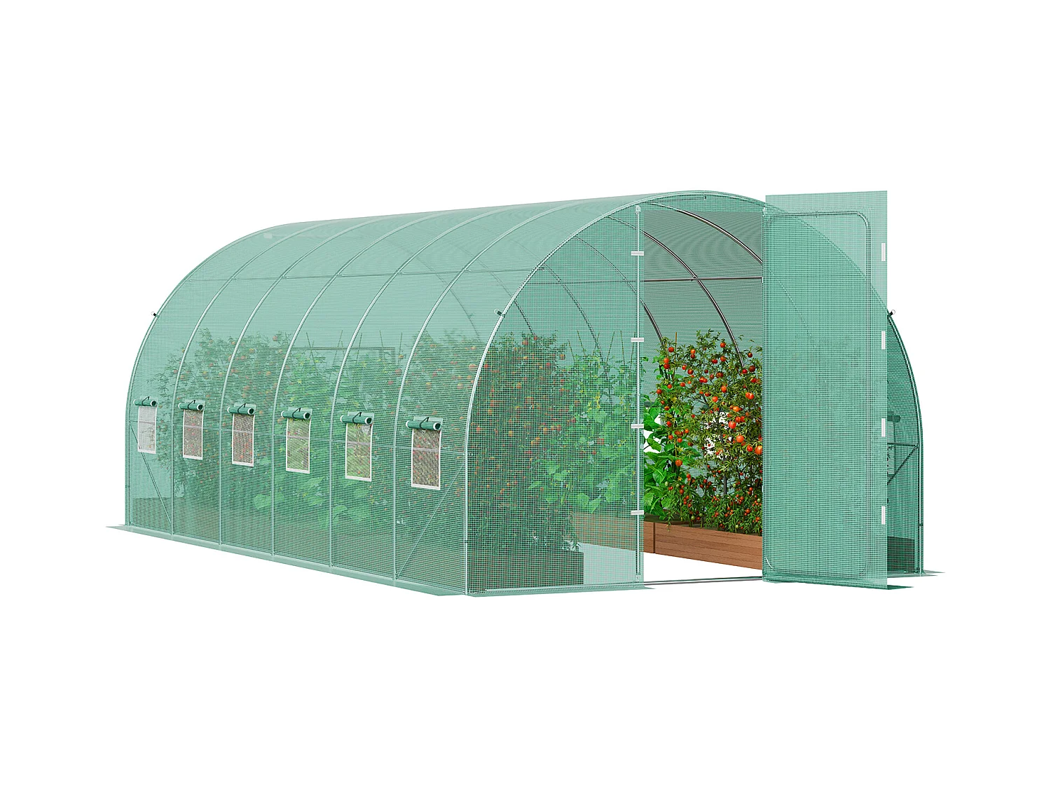 Serre Tunnel SucceBuy 590x295x225 cm, Serre pour Jardinage Extérieur, Cadre en Acier Galvanisé, Vert