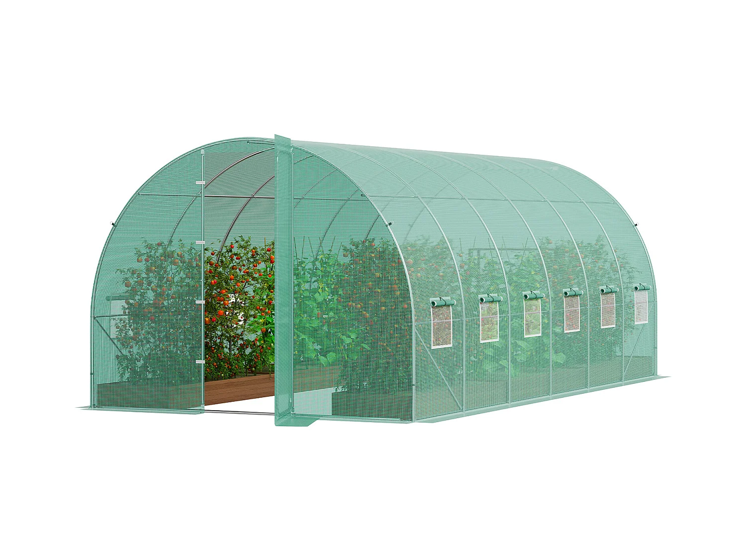 Serre Tunnel SucceBuy 590x295x225 cm, Serre pour Jardinage Extérieur, Cadre en Acier Galvanisé, Vert