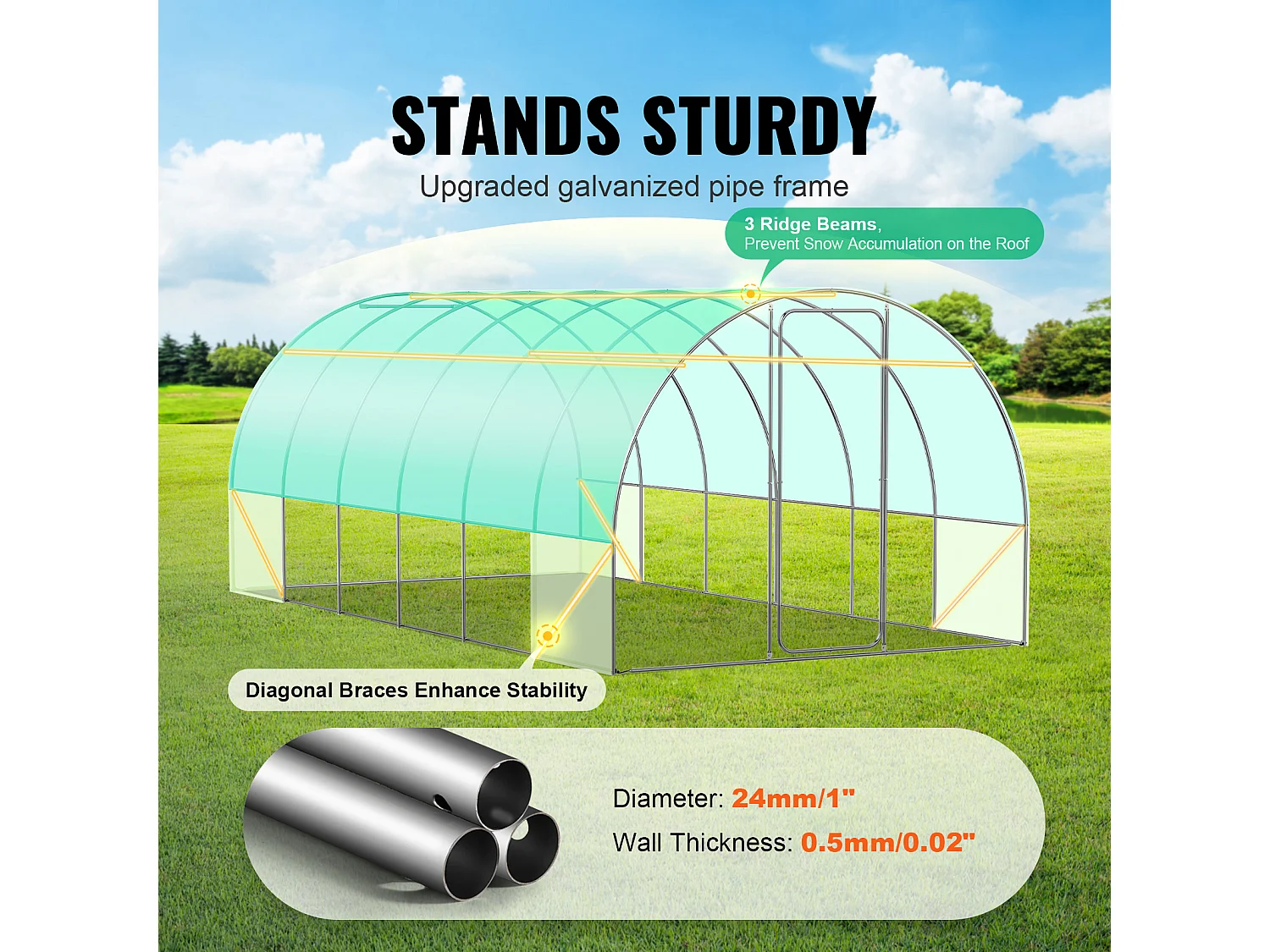 Serre Tunnel SucceBuy 590x295x225 cm, Serre pour Jardinage Extérieur, Cadre en Acier Galvanisé, Vert