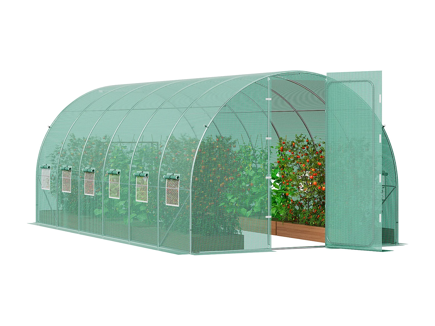 Serre Tunnel SucceBuy 590x295x225 cm, Serre pour Jardinage Extérieur, Cadre en Acier Galvanisé, Vert