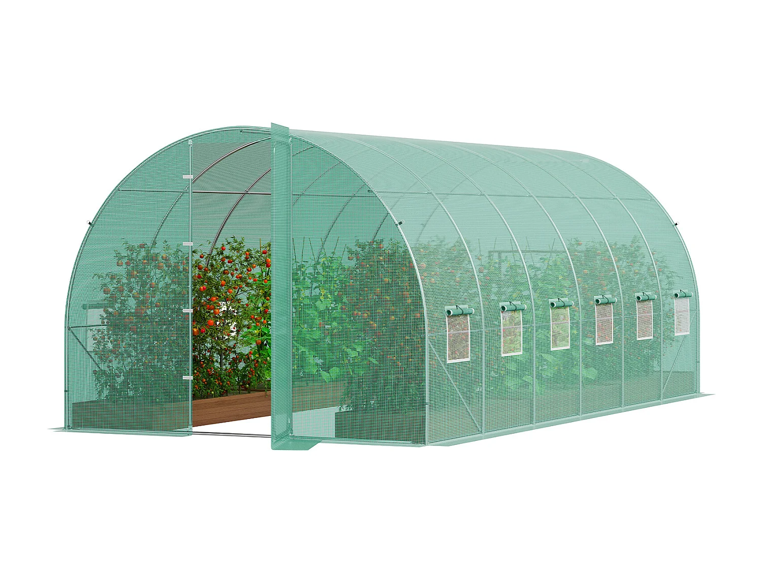 Serre Tunnel SucceBuy 590x295x225 cm, Serre pour Jardinage Extérieur, Cadre en Acier Galvanisé, Vert
