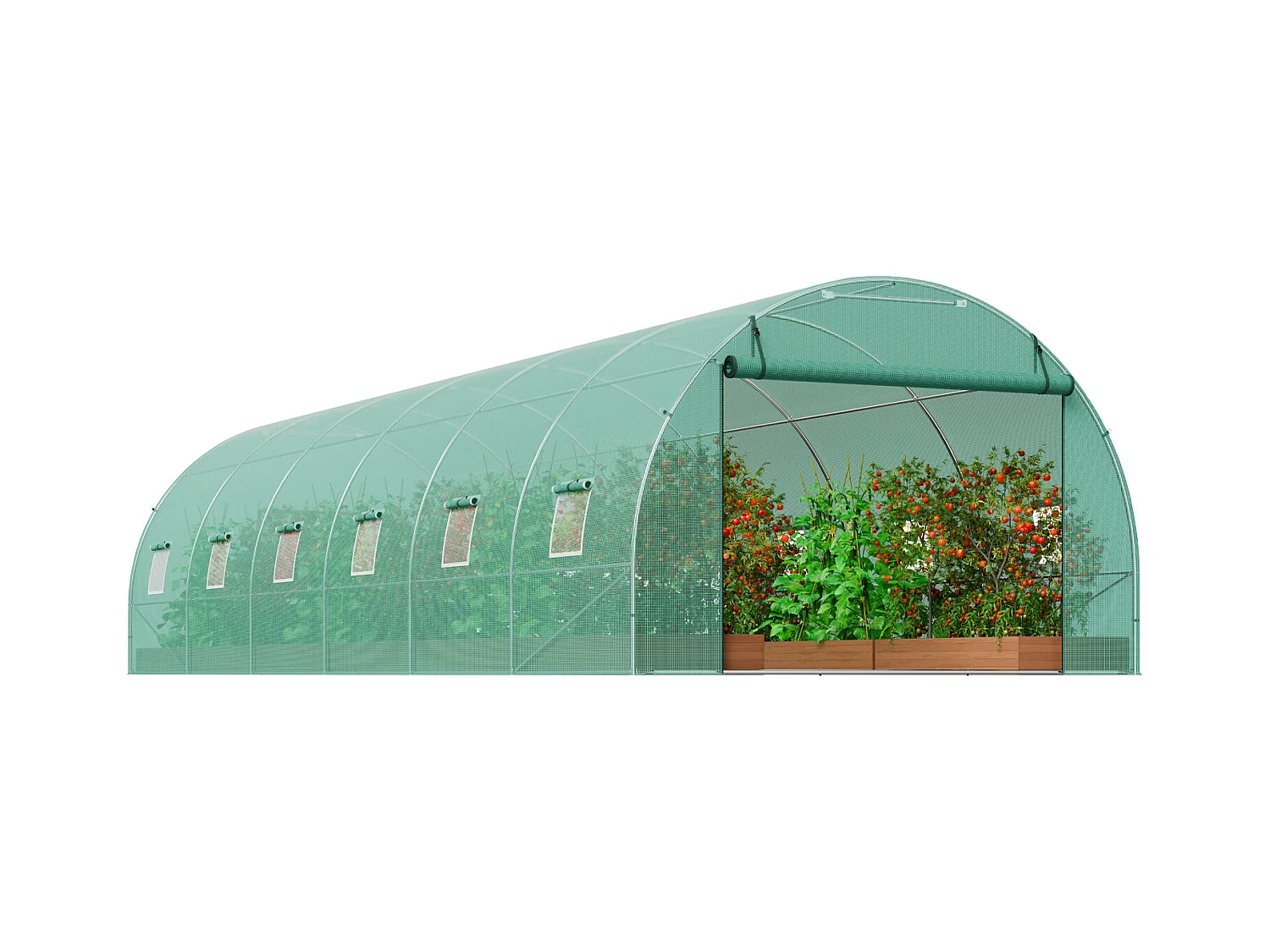 Serre Tunnel SucceBuy 890x295x198 cm, Cadre en Acier Galvanisé, Couverture en PE, Vert