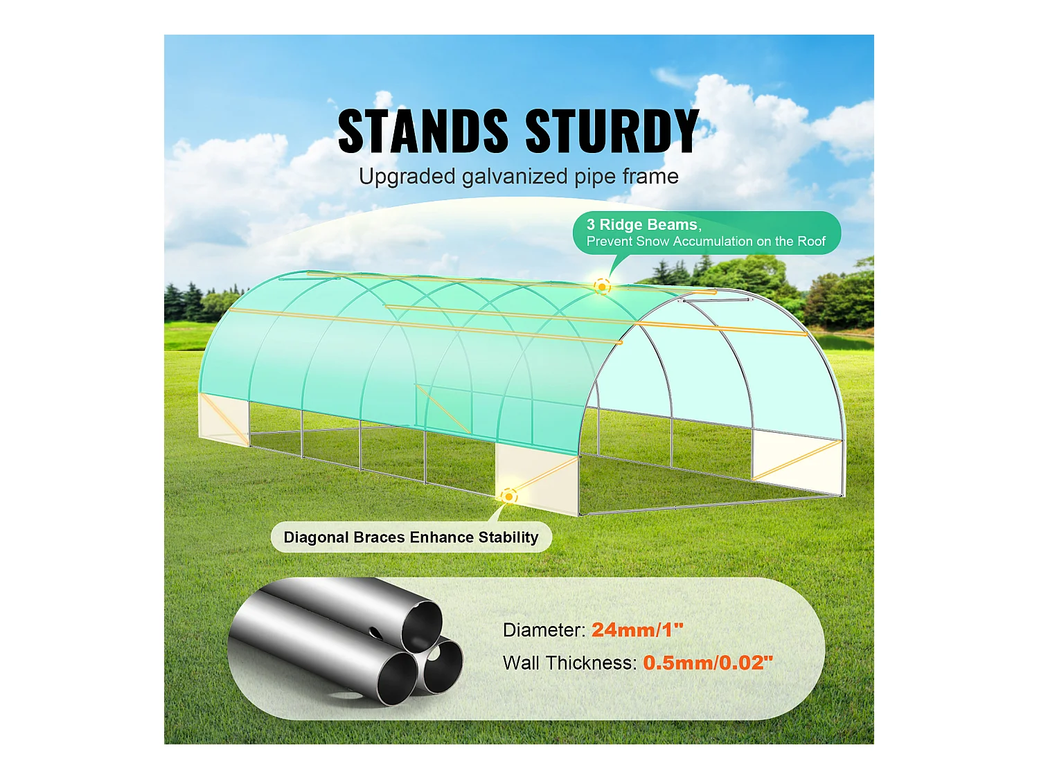 Serre Tunnel SucceBuy 890x295x198 cm, Cadre en Acier Galvanisé, Couverture en PE, Vert