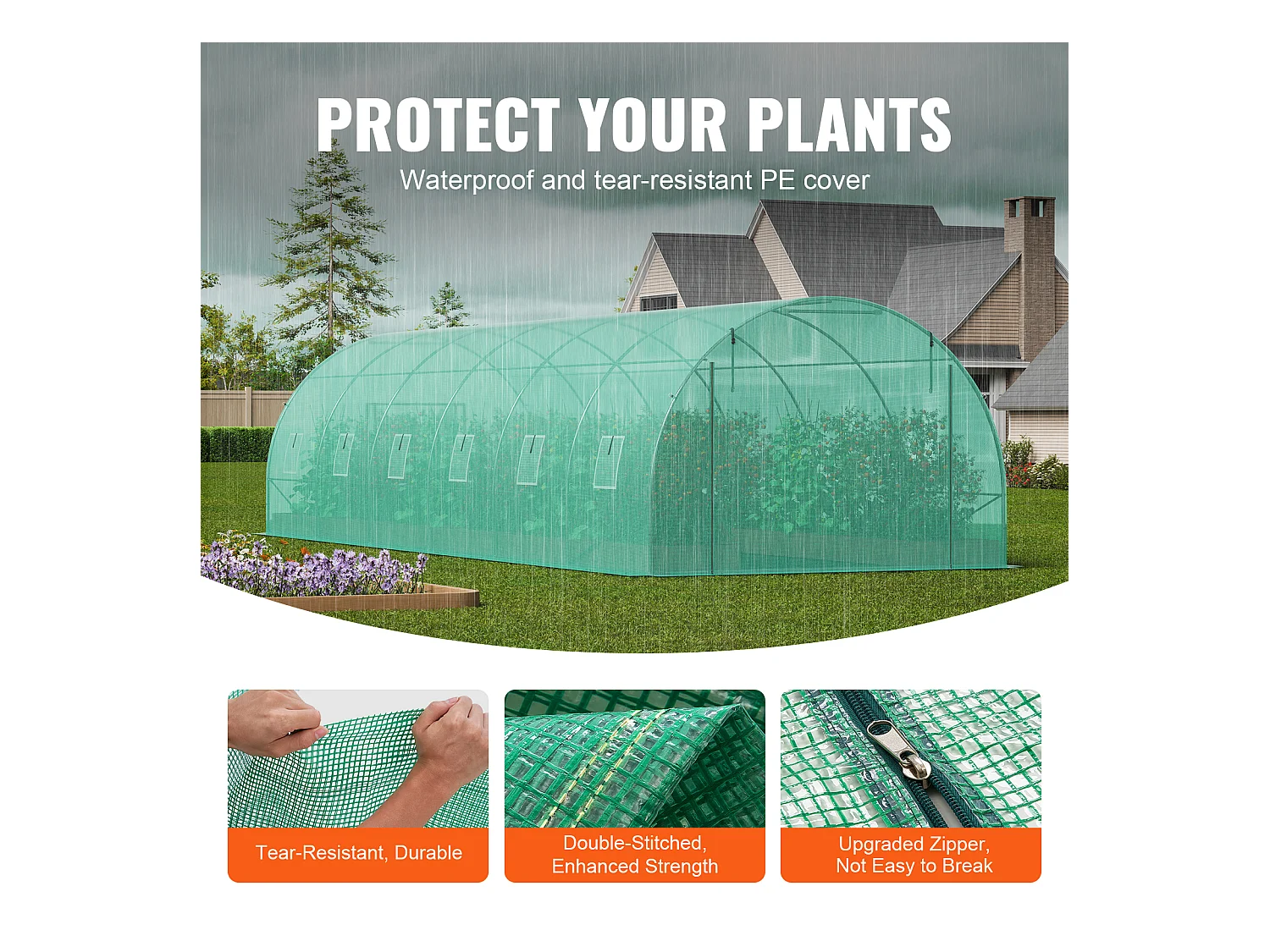 Serre Tunnel SucceBuy 890x295x198 cm, Cadre en Acier Galvanisé, Couverture en PE, Vert
