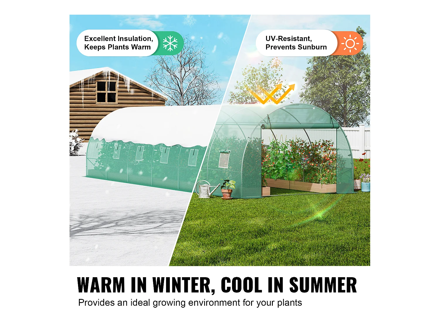 Serre Tunnel SucceBuy 890x295x198 cm, Cadre en Acier Galvanisé, Couverture en PE, Vert