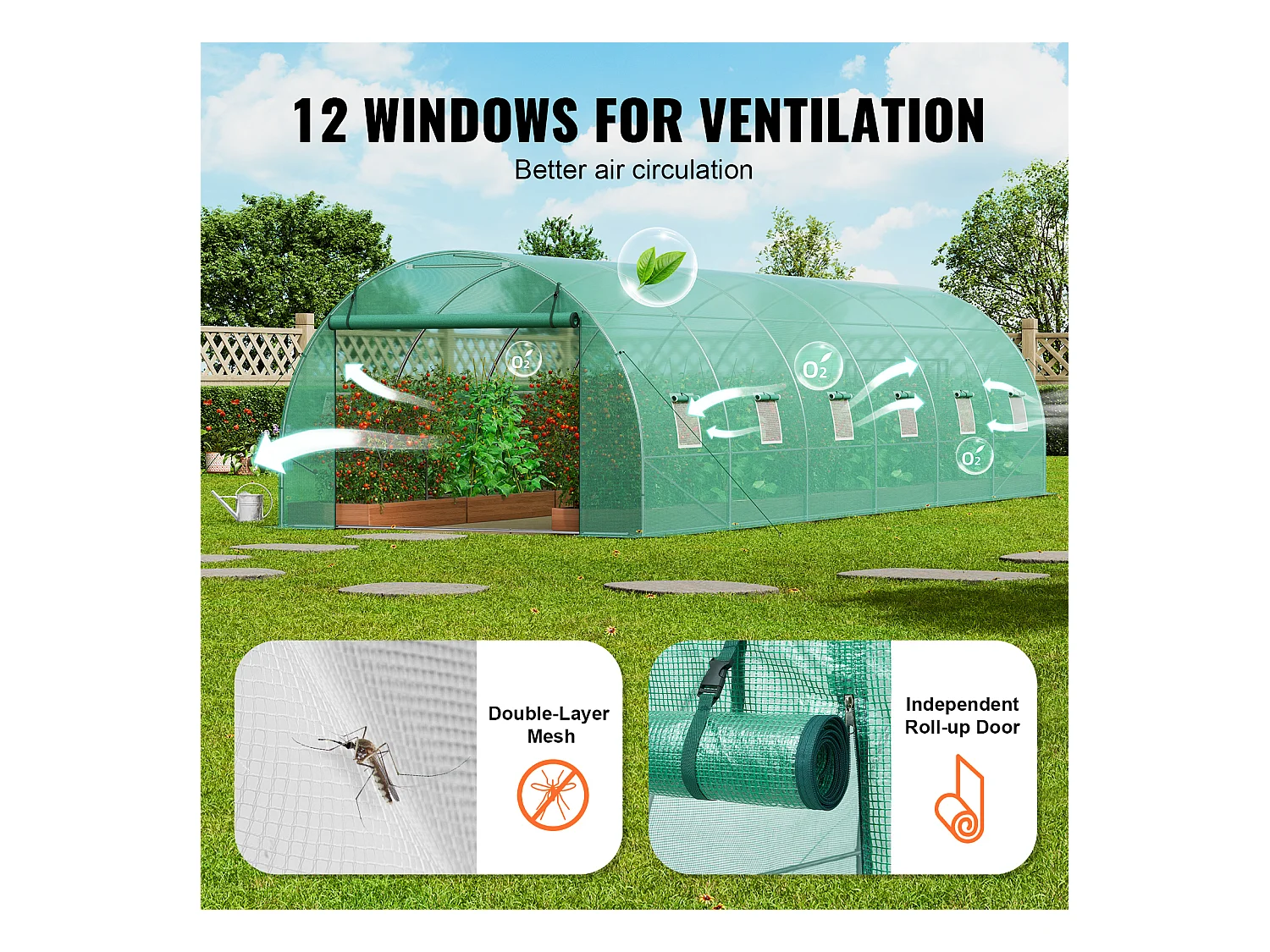 Serre Tunnel SucceBuy 890x295x198 cm, Cadre en Acier Galvanisé, Couverture en PE, Vert