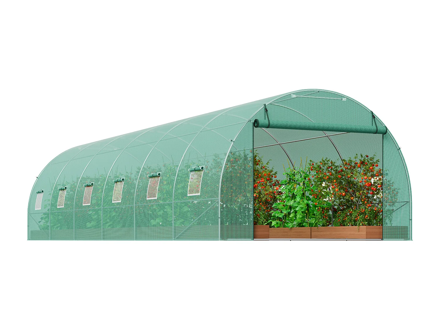 Serre Tunnel SucceBuy 890x295x198 cm, Cadre en Acier Galvanisé, Couverture en PE, Vert