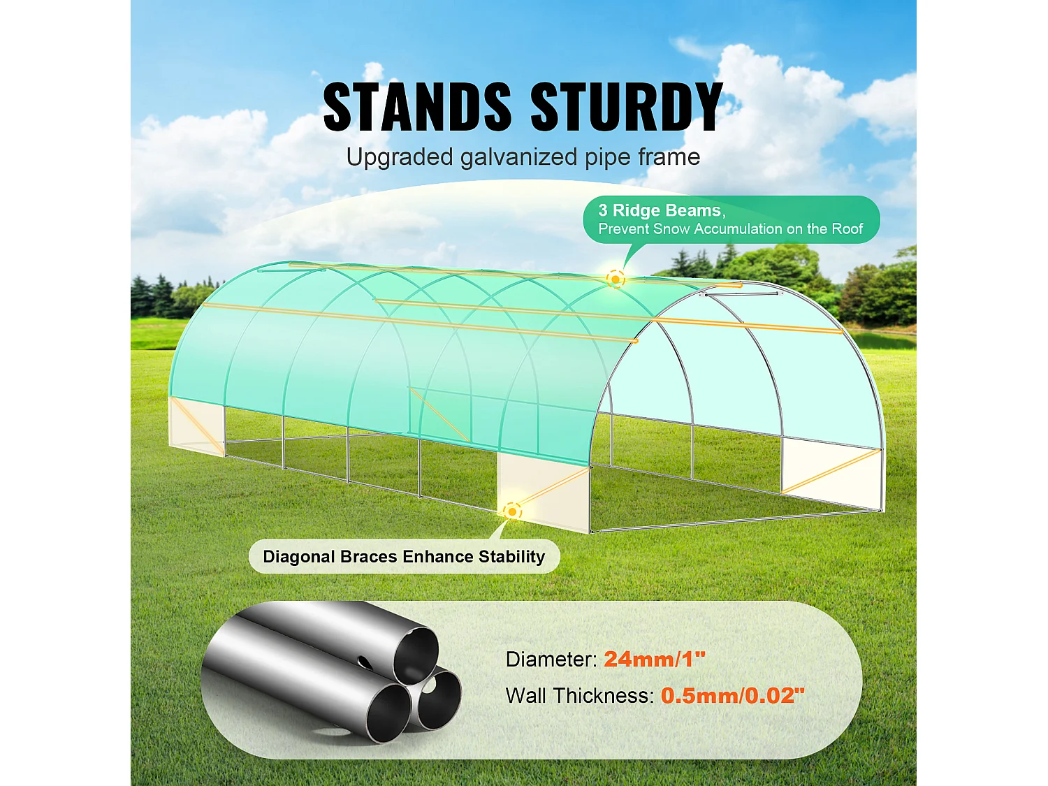 Serre Tunnel SucceBuy 890x295x198 cm, Cadre en Acier Galvanisé, Couverture en PE, Vert