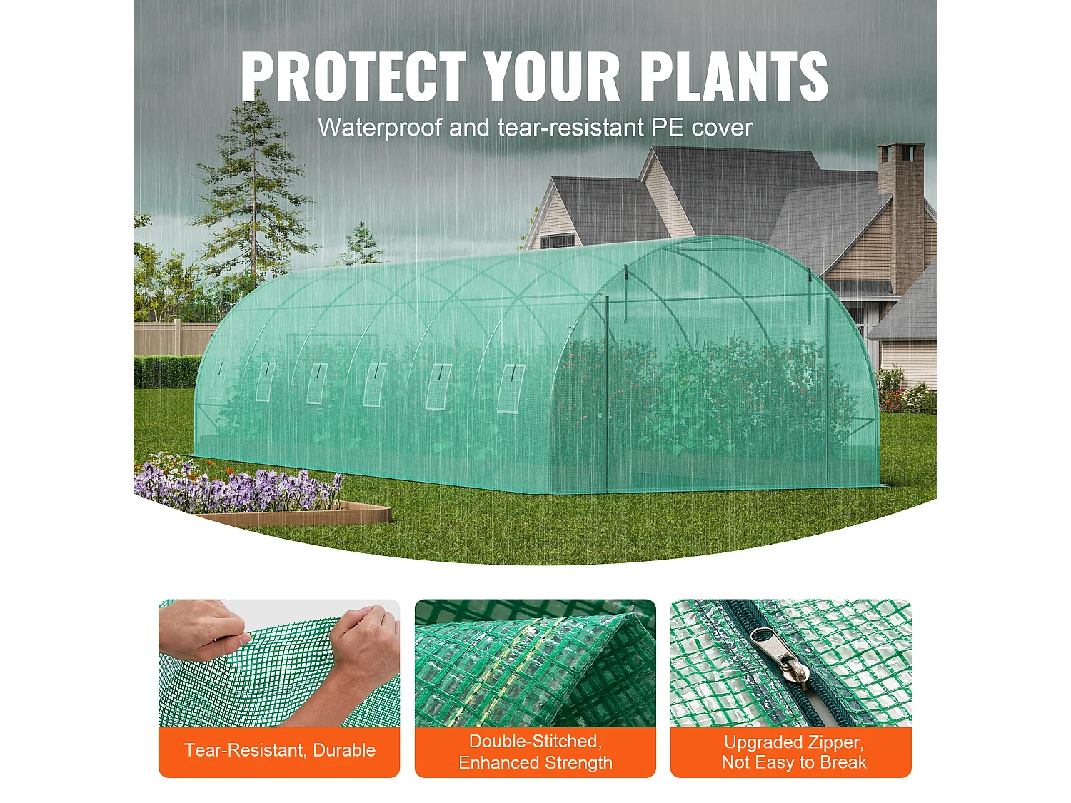 Serre Tunnel SucceBuy 890x295x198 cm, Cadre en Acier Galvanisé, Couverture en PE, Vert