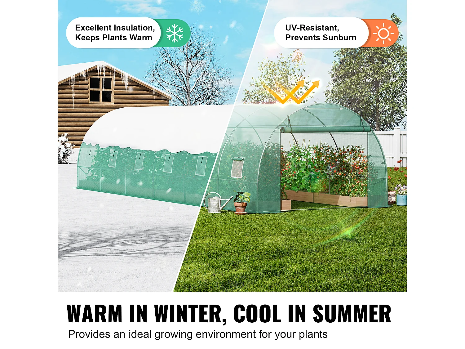 Serre Tunnel SucceBuy 890x295x198 cm, Cadre en Acier Galvanisé, Couverture en PE, Vert