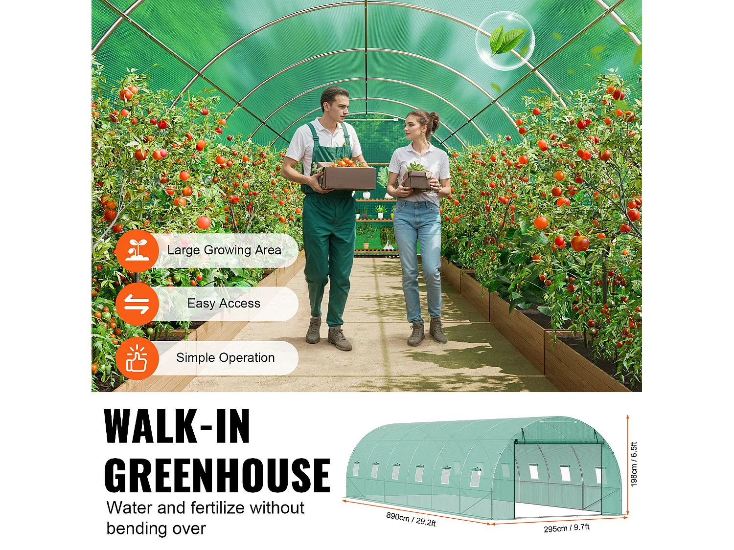 Serre Tunnel SucceBuy 890x295x198 cm, Cadre en Acier Galvanisé, Couverture en PE, Vert