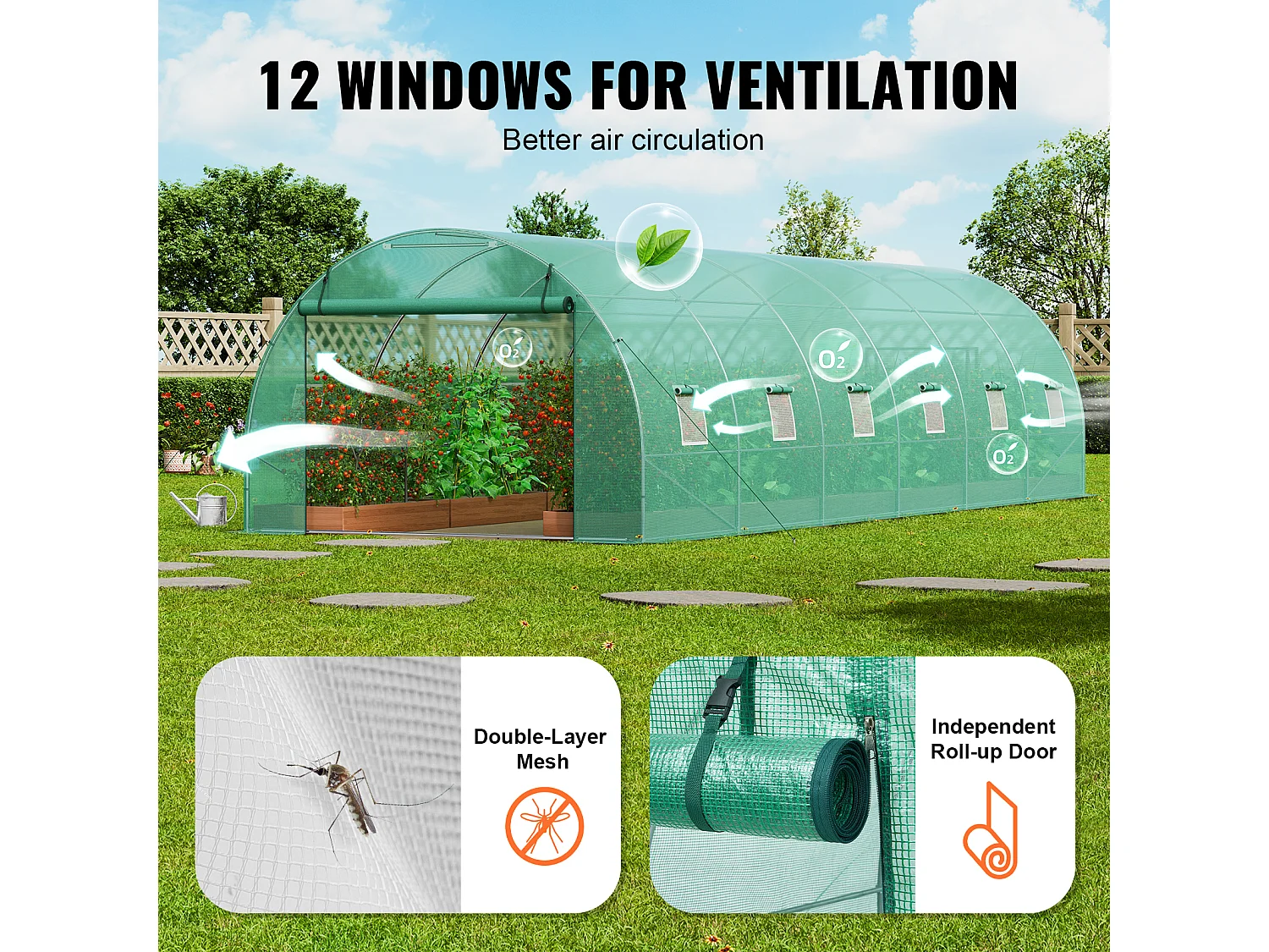 Serre Tunnel SucceBuy 890x295x198 cm, Cadre en Acier Galvanisé, Couverture en PE, Vert