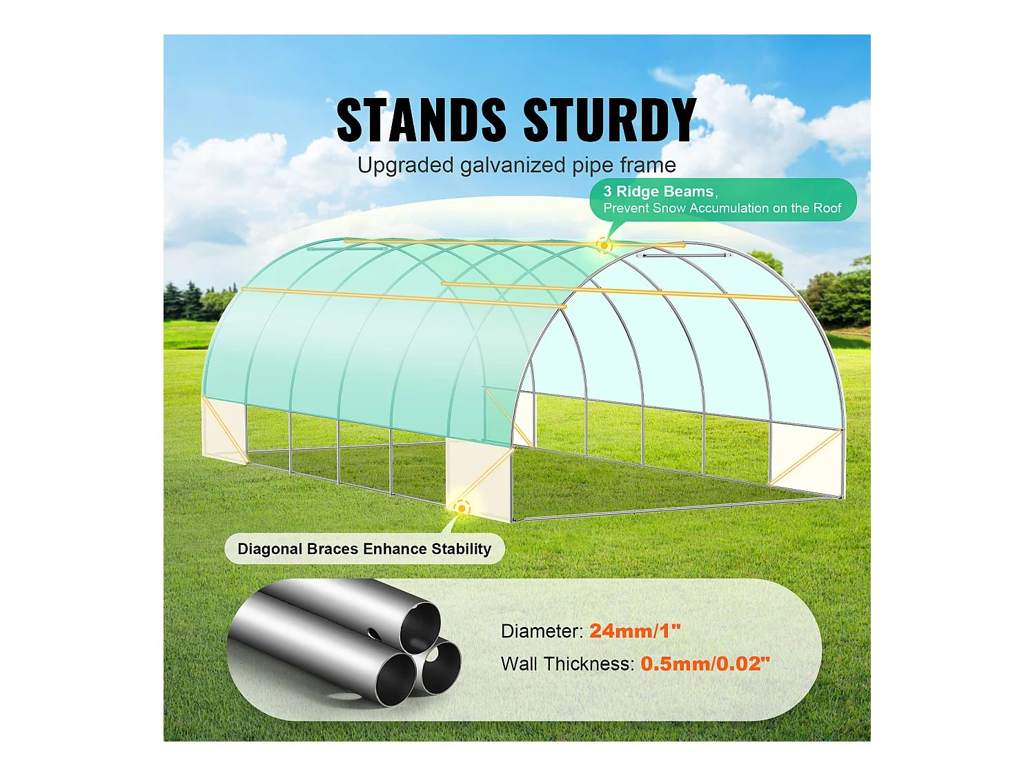 Tunnelkas SucceBuy 590x295x198 cm, Grondlevel-Tunnelkas, Galvaniseerd Staalframe, Groen