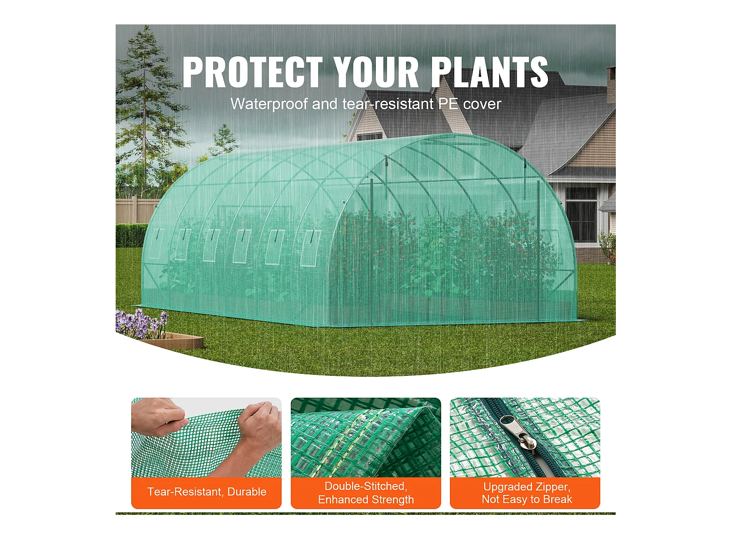 Tunnelkas SucceBuy 590x295x198 cm, Grondlevel-Tunnelkas, Galvaniseerd Staalframe, Groen