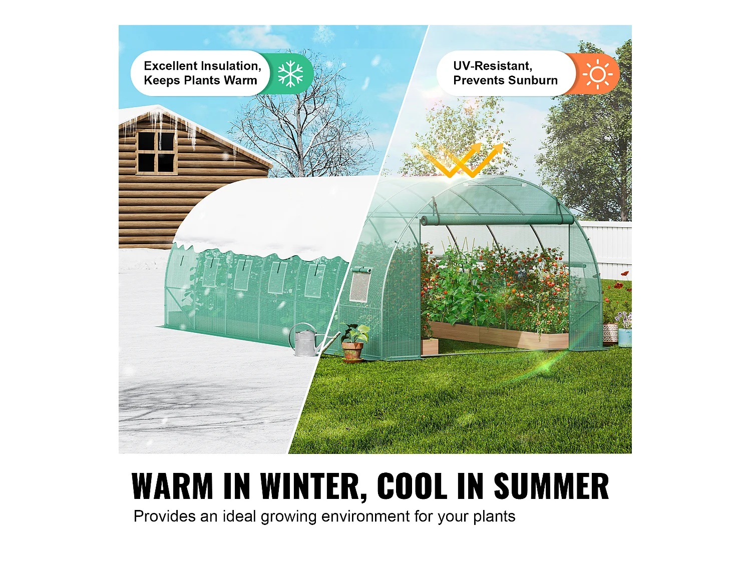 Tunnelkas SucceBuy 590x295x198 cm, Grondlevel-Tunnelkas, Galvaniseerd Staalframe, Groen