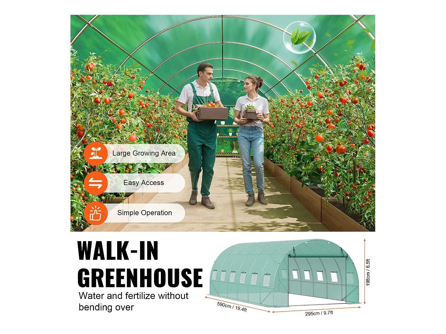 Tunnelkas SucceBuy 590x295x198 cm, Grondlevel-Tunnelkas, Galvaniseerd Staalframe, Groen