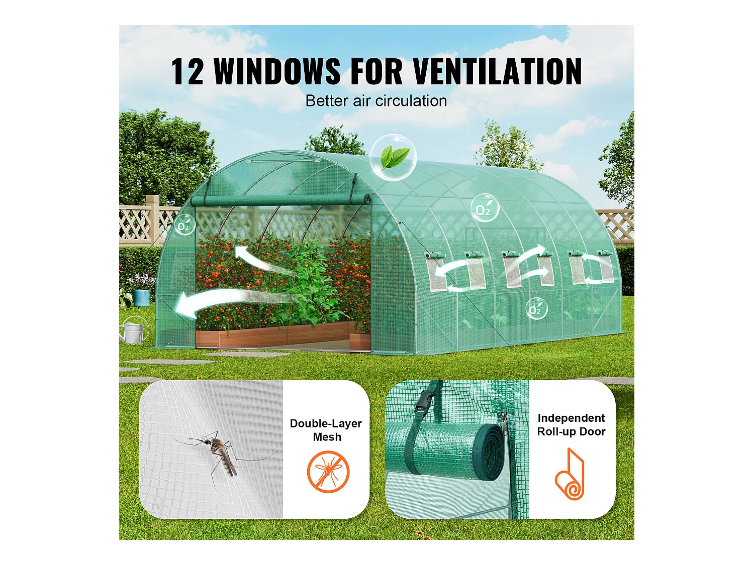 Tunnelkas SucceBuy 590x295x198 cm, Grondlevel-Tunnelkas, Galvaniseerd Staalframe, Groen