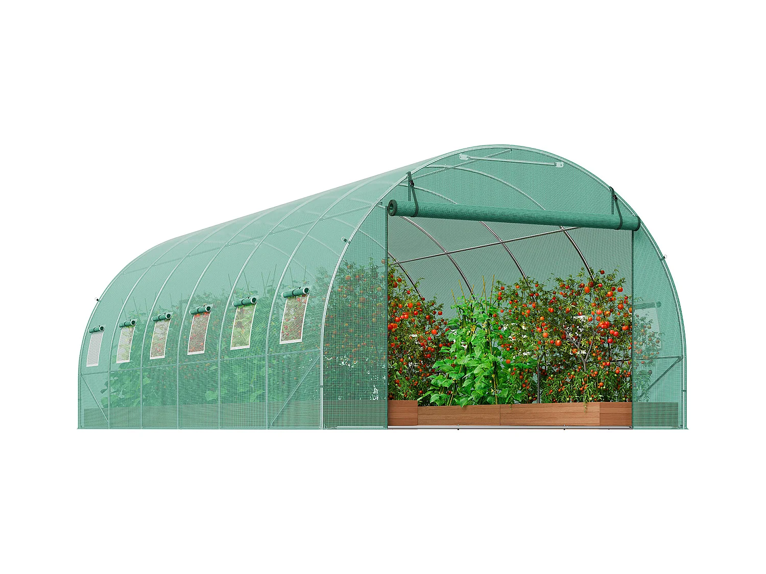 Serre Tunnel SucceBuy 590x295x198 cm, Serre Tunnel de Plain-Pied, Cadre en Acier Galvanisé, Vert