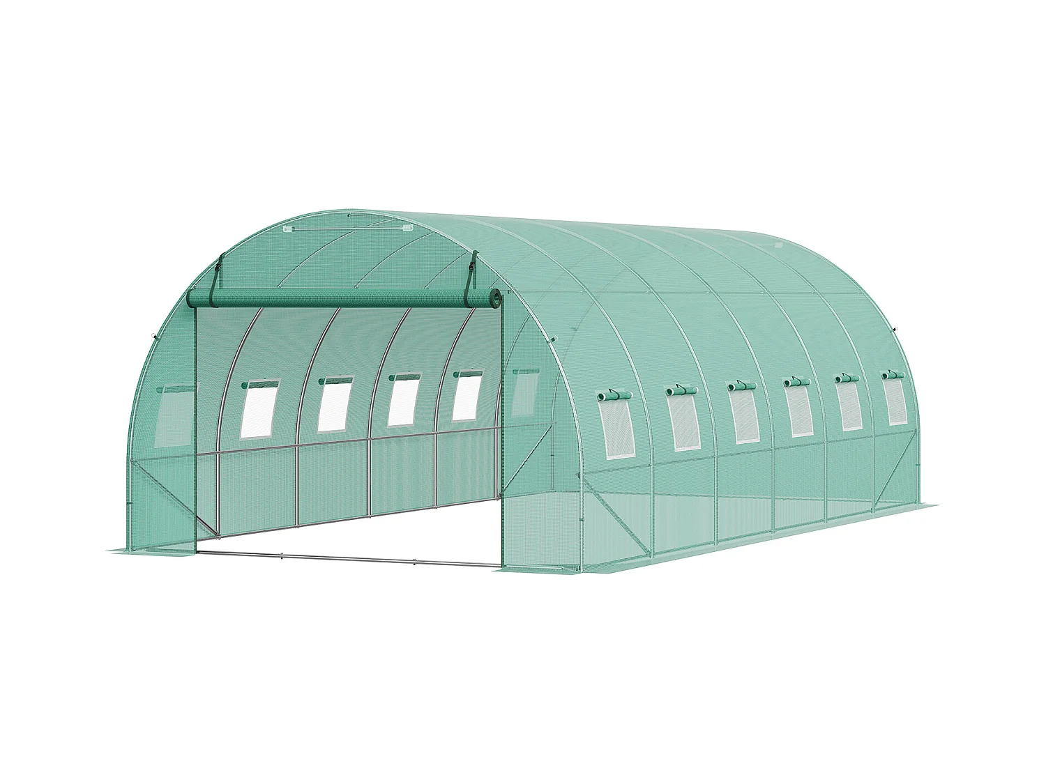 Serre Tunnel SucceBuy 590x295x198 cm, Serre Tunnel de Plain-Pied, Cadre en Acier Galvanisé, Vert