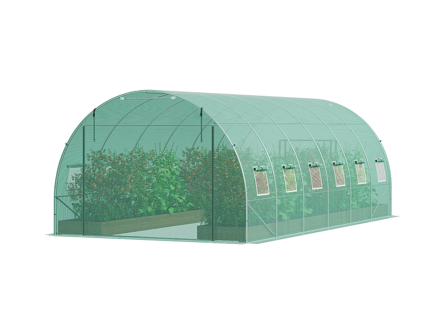 Serre Tunnel SucceBuy 590x295x198 cm, Serre Tunnel de Plain-Pied, Cadre en Acier Galvanisé, Vert