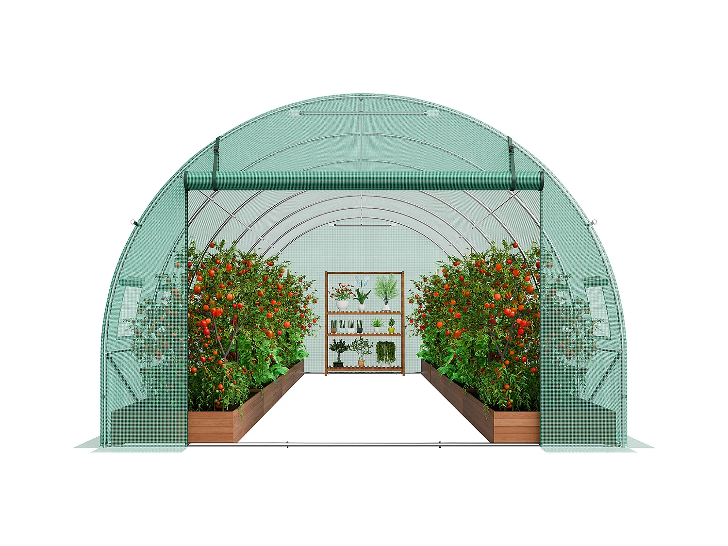 Serre Tunnel SucceBuy 590x295x198 cm, Serre Tunnel de Plain-Pied, Cadre en Acier Galvanisé, Vert