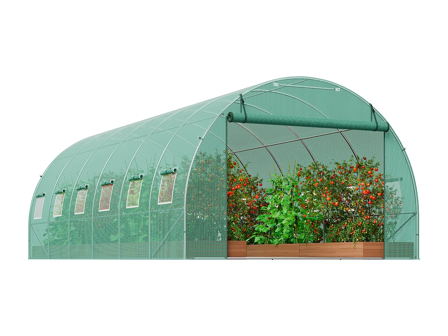 Serre Tunnel SucceBuy 590x295x198 cm, Serre Tunnel de Plain-Pied, Cadre en Acier Galvanisé, Vert