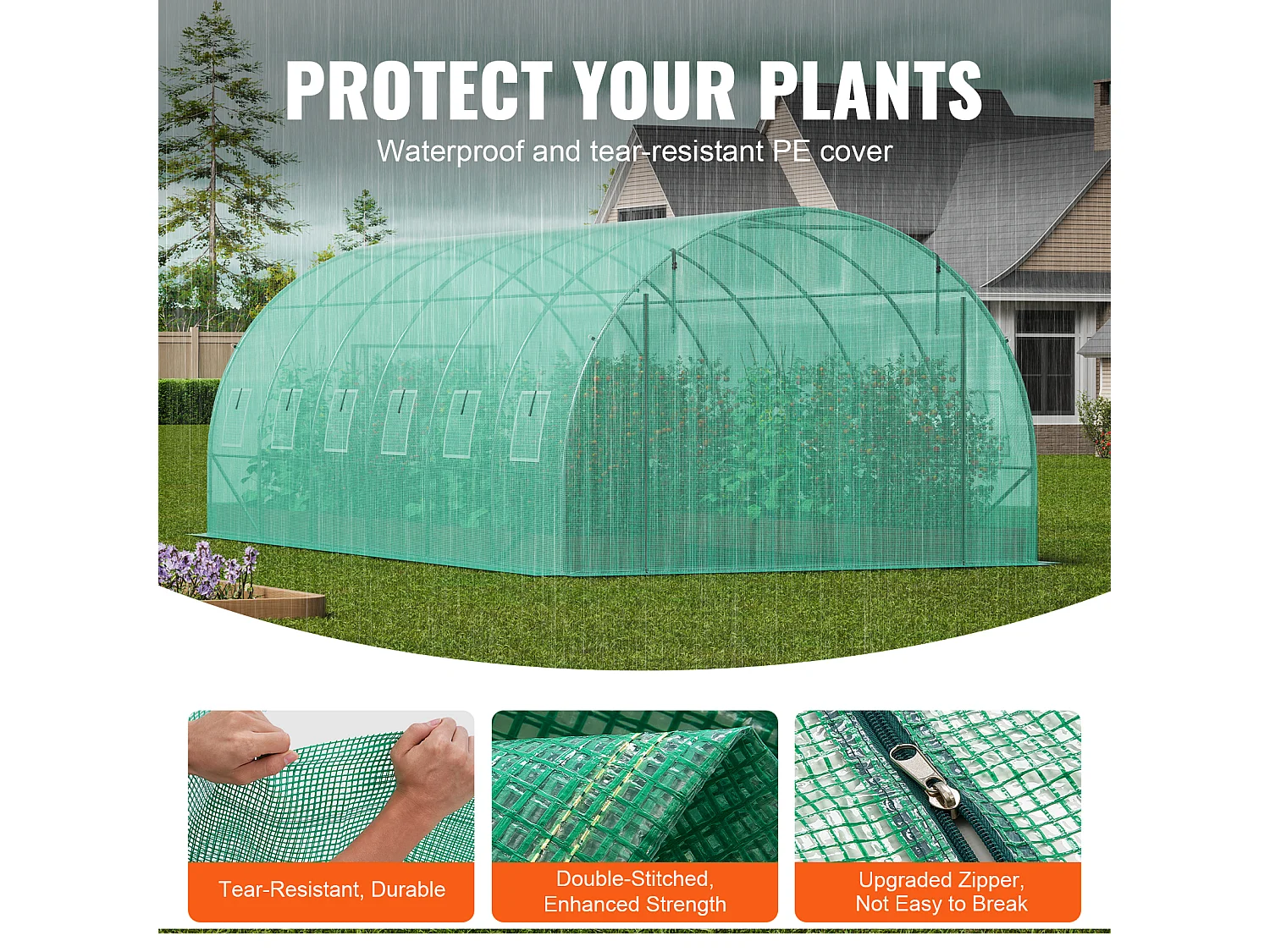 Serre Tunnel SucceBuy 590x295x198 cm, Serre Tunnel de Plain-Pied, Cadre en Acier Galvanisé, Vert