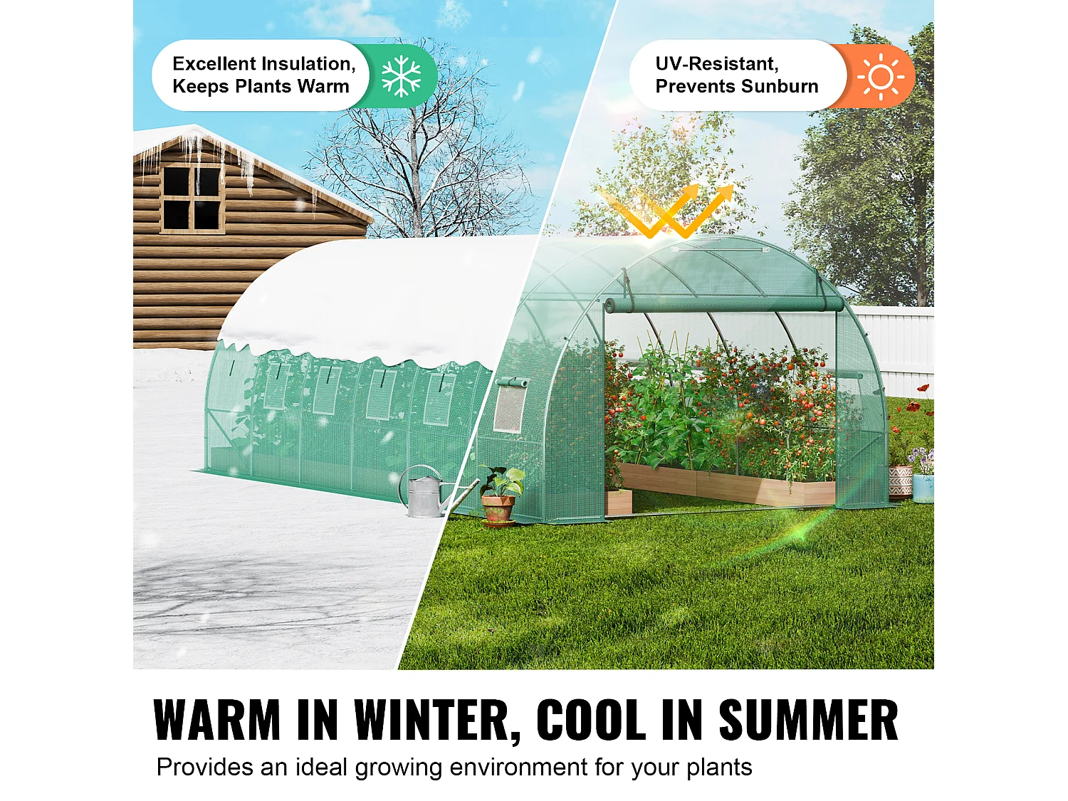 Serre Tunnel SucceBuy 590x295x198 cm, Serre Tunnel de Plain-Pied, Cadre en Acier Galvanisé, Vert