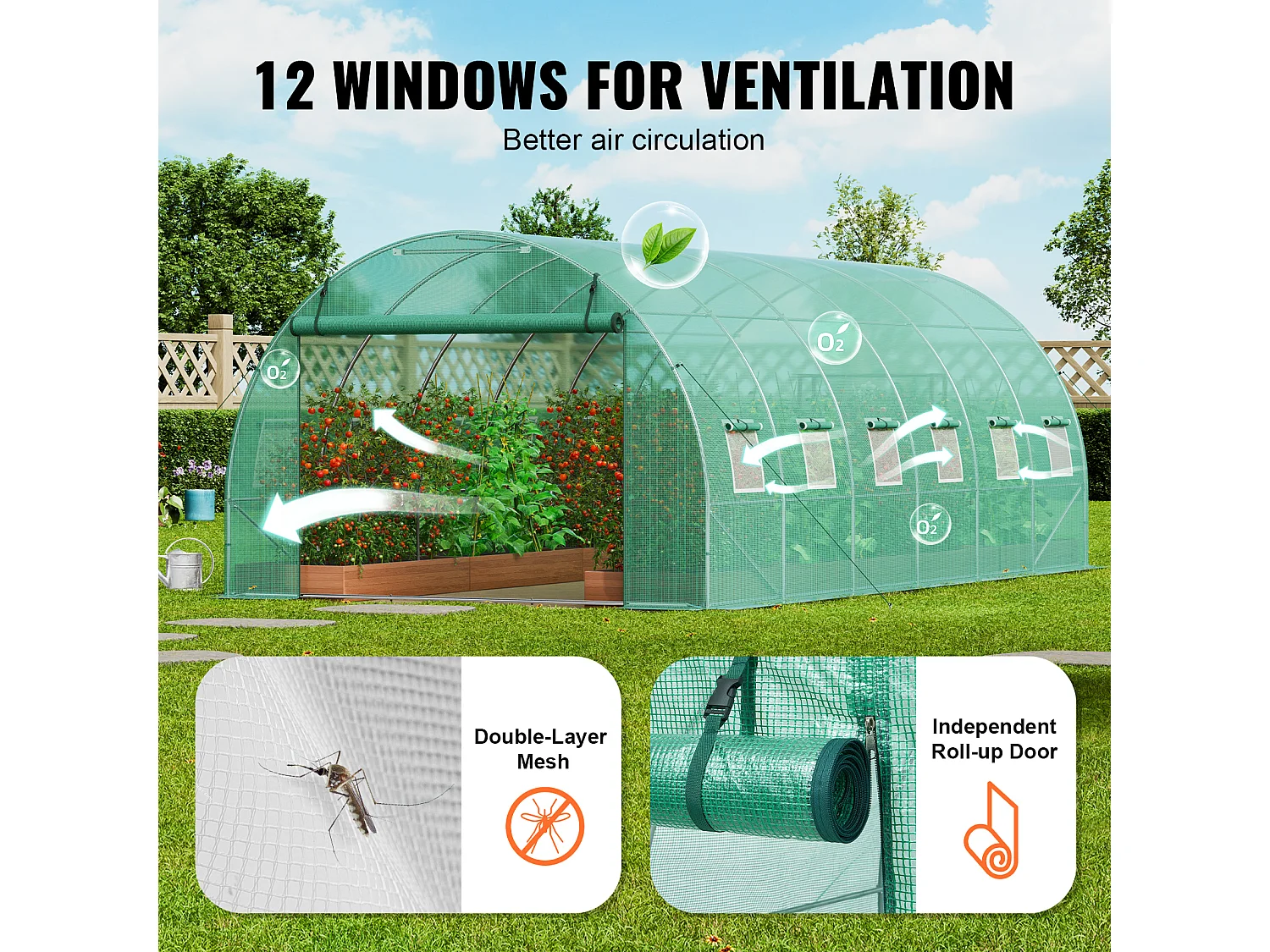 Serre Tunnel SucceBuy 590x295x198 cm, Serre Tunnel de Plain-Pied, Cadre en Acier Galvanisé, Vert